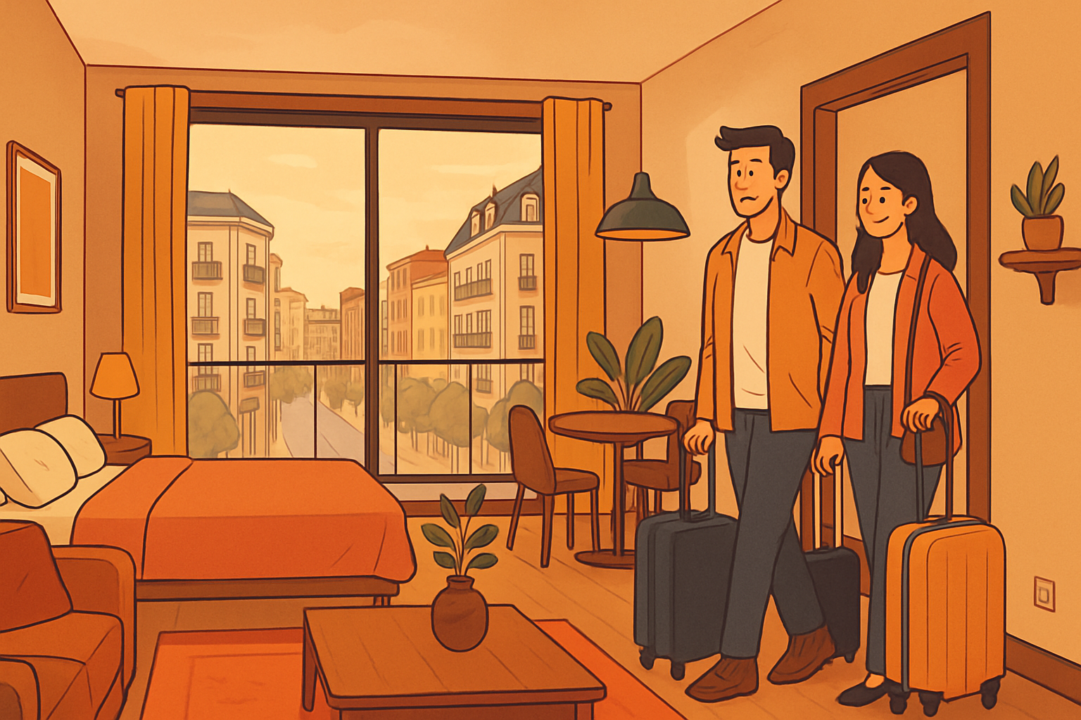 Ilustración de una pareja llegando a un estudio premium en el centro de Santander