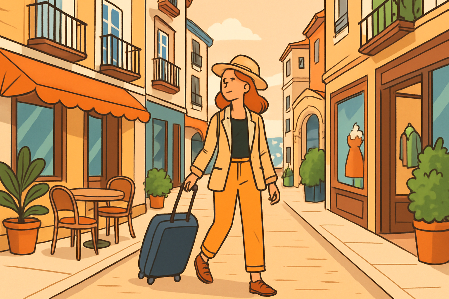Ilustración de una escapada urbana por el centro de Santander con ambiente elegante y cercano