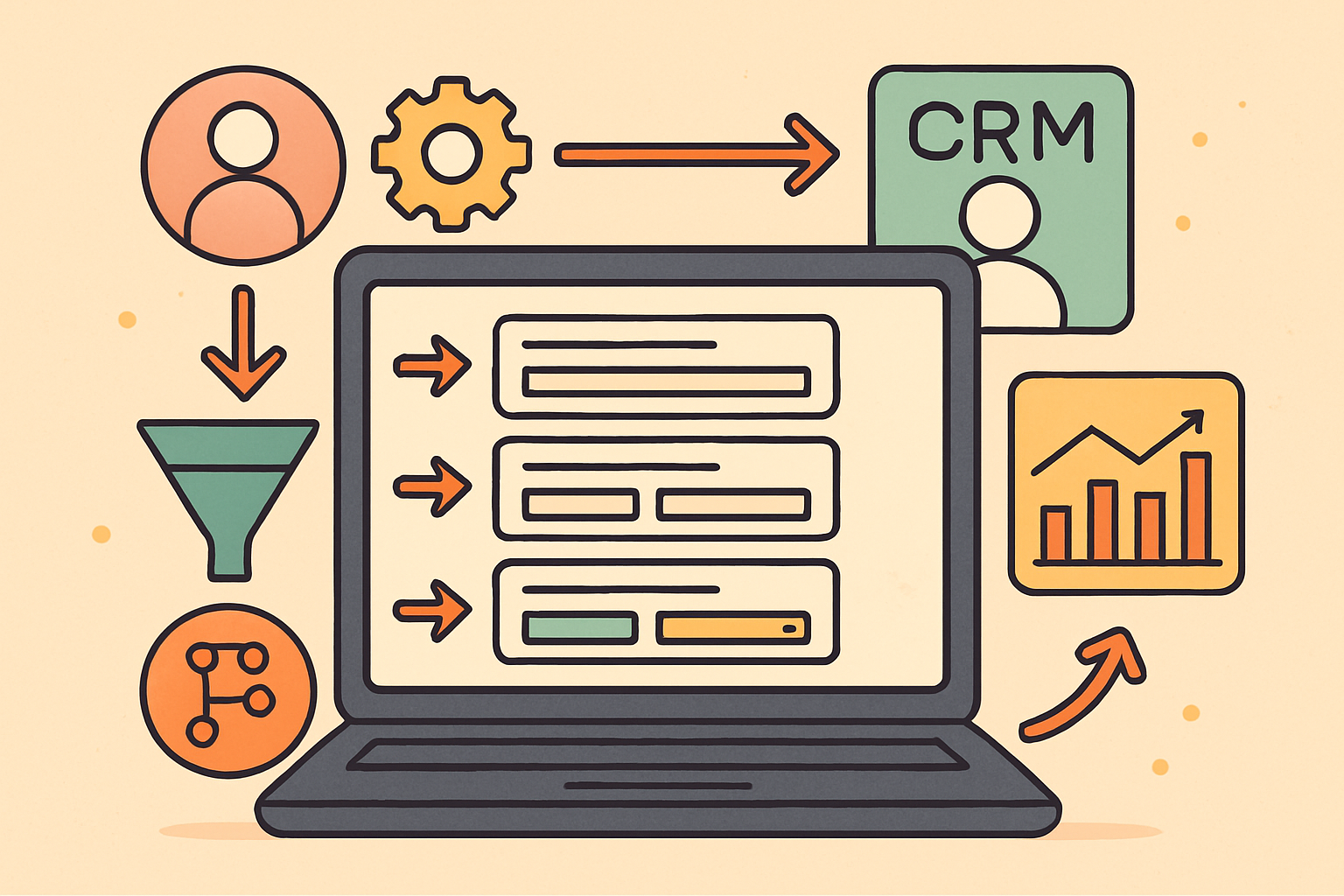 Ilustración de un formulario inteligente conectado a un CRM para captar leads desde una web